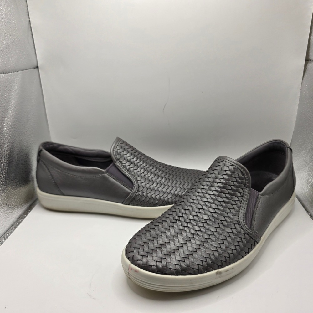 ECCO Soft 7 Woven Slip On Sneakers Mens 41 US 10-10.5 Metallic Grey 47011360105